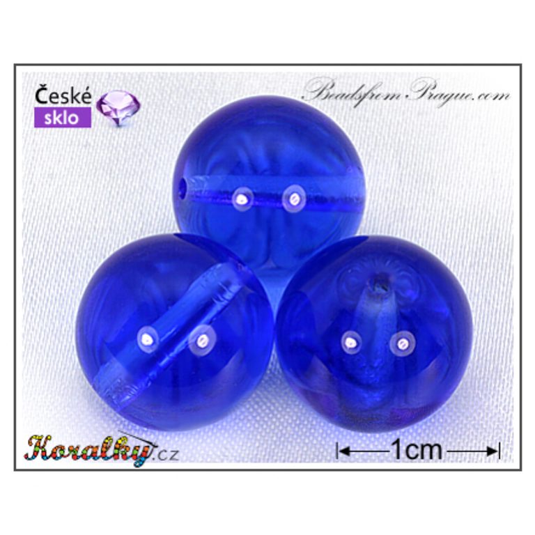 Czech glass pressed bead round 14mm blue transparent No.74