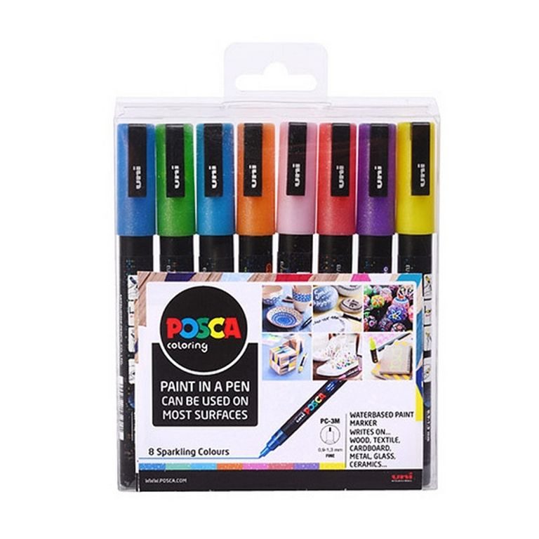 POSCA set markere 3M culori acrilice cu sclipici mix 8buc