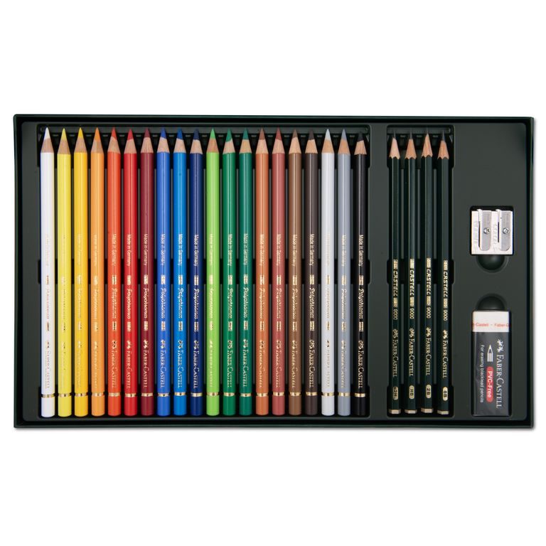Faber-Castell gift set of Polychromos pastels with accessories, 20 pieces.