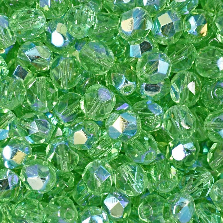 Glass fire polished beads 6mm Peridot AB