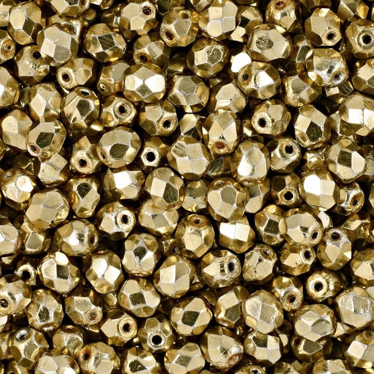 Glass fire polished beads 4mm Coated Golden