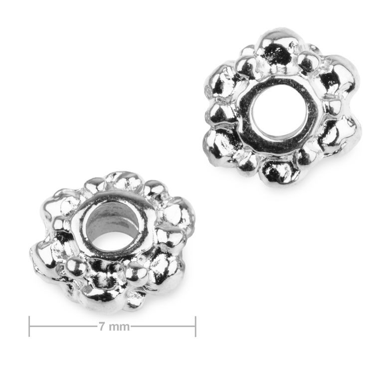 Mărgele metalice parte mediană floare 7mm de culoare argintie