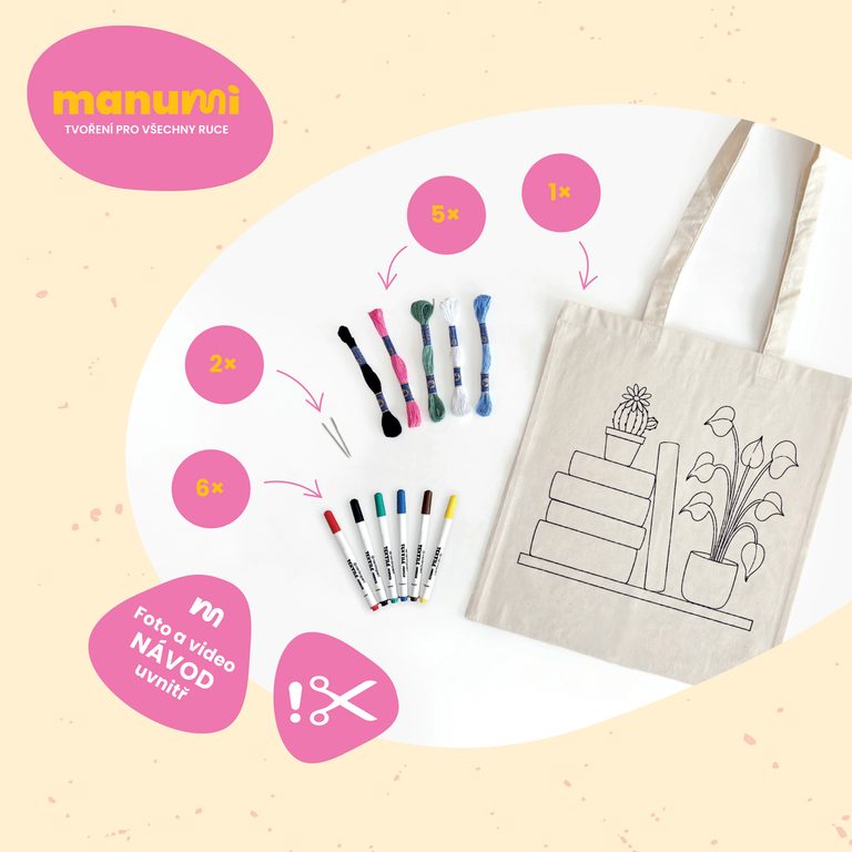 Manumi kreativní sada na zdobení látkové tašky s motivem knih