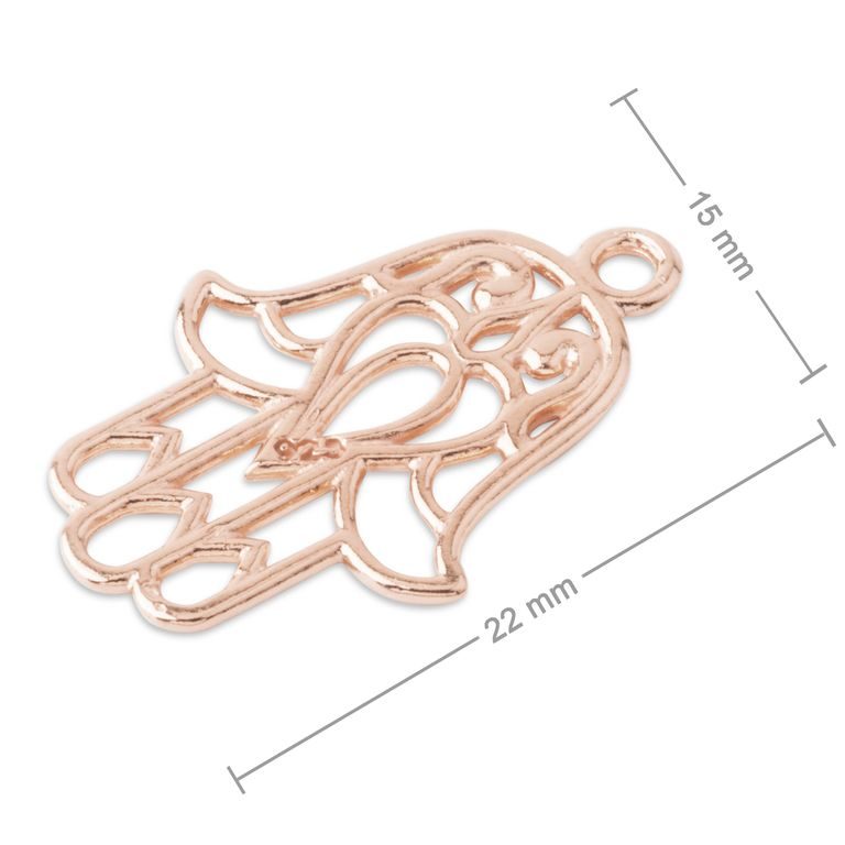 Stříbrný spojovací díl hamsa 22 mm pozlacený 18K růžovým zlatem