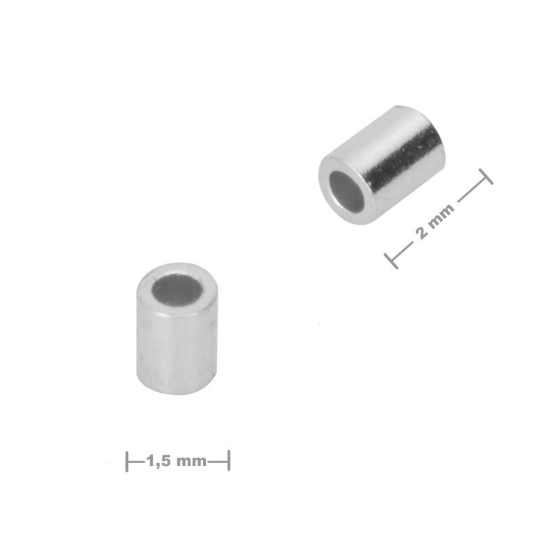 Stříbrný zamačkávací rokajl trubička 2x1,5mm č.678