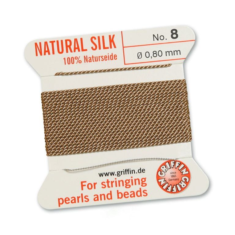 Silk thread with needle 0.8mm/2m beige