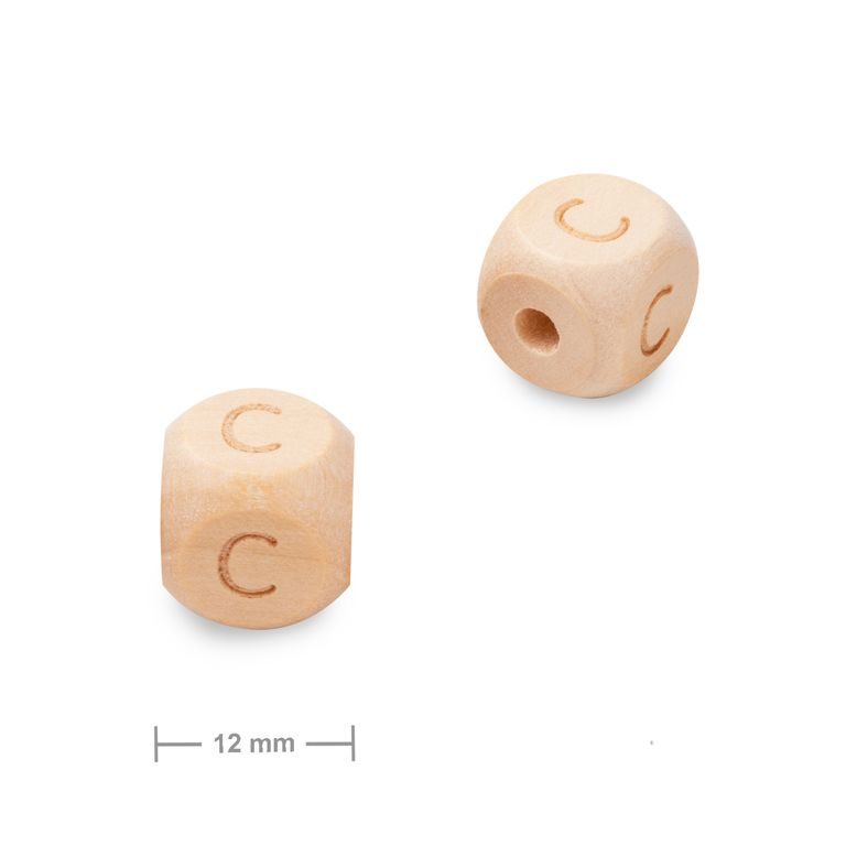 Wooden cube bead 12mm with letter C