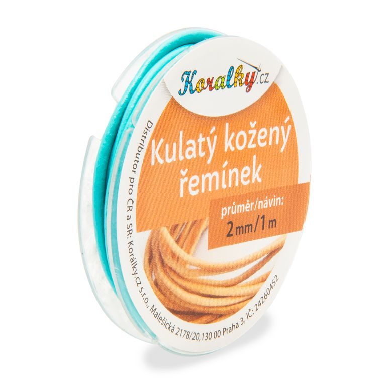 Kulatý kožený řemínek 2mm/1m tyrkysový č.37