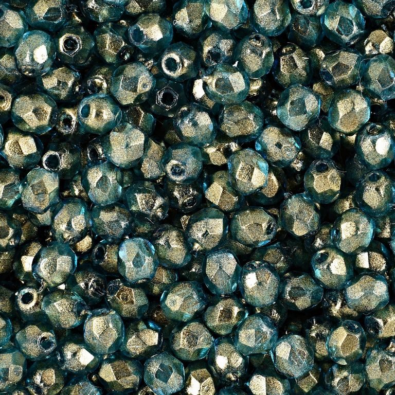 Glass fire polished beads 4mm Halo Azurite
