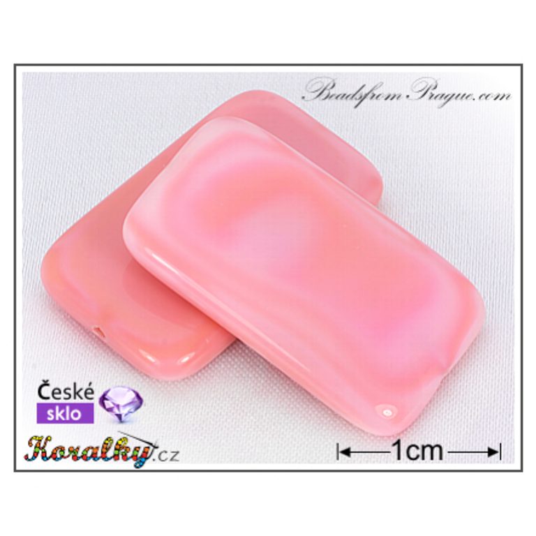 Czech glass pressed bead rectangle 30x14mm pink No.35