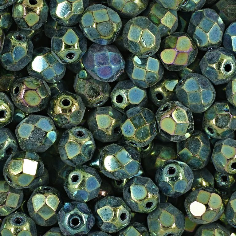 Glass fire polished beads 6mm Iris Green