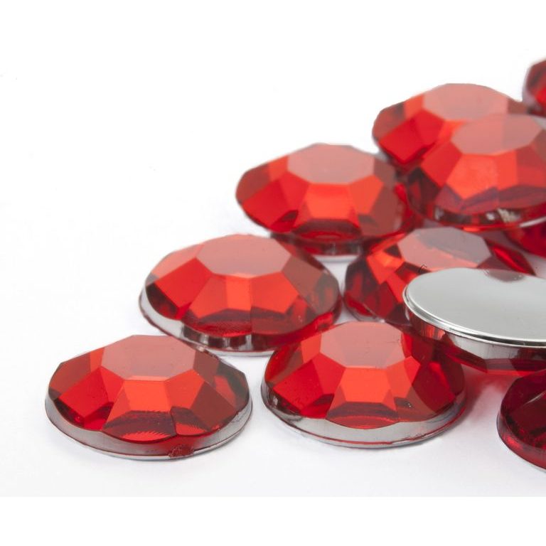 Acrylic glue-on stones round 14mm red