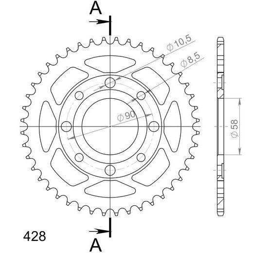 ŘETĚZOVÁ ROZETA SUPERSPROX RFE-269:44-BLK ČERNÝ 44 ZUBŮ, 428