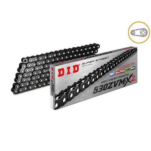 ŘETĚZOVÁ SADA D.I.D CHAIN - STŘÍBRNÝ ŘETĚZ 530 ZVM-X, X-KROUŽEK, KOLEČKO JT POGUMOVANÉ, ROZETA JT PRO SUZUKI GSX 750 F 1989-1998