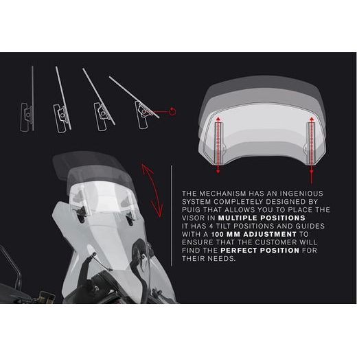 PŘÍDAVNÉ PLEXI NASTAVITELNÉ PUIG 2.0 20764F CLIP-ON TMAVÁ KOUŘOVÁ