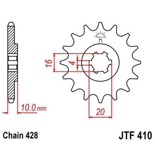 ŘETĚZOVÁ SADA EK - STŘÍBRNÝ ŘETĚZ 428 DEH, NETĚSNĚNÝ, KOLEČKO JT, ROZETA JT PRO HYOSUNG GV 125 (S) AQUILA 2001-2010