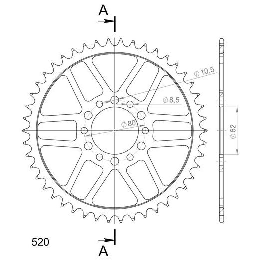 ŘETĚZOVÁ SADA EK - STŘÍBRNÝ ŘETĚZ 520 H, NETĚSNĚNÝ, KOLEČKO SUPERSPROX, ROZETA SUPERSPROX PRO YAMAHA SR 250 1993-1996