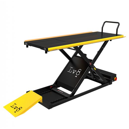 MOTORCYCLE LIFT LV8 GOLDRAKE 400 FLOOR VERSION EG400P.Y WITH FOOT PEDAL PUMP (BLACK AND YELLOW RAL 1021)