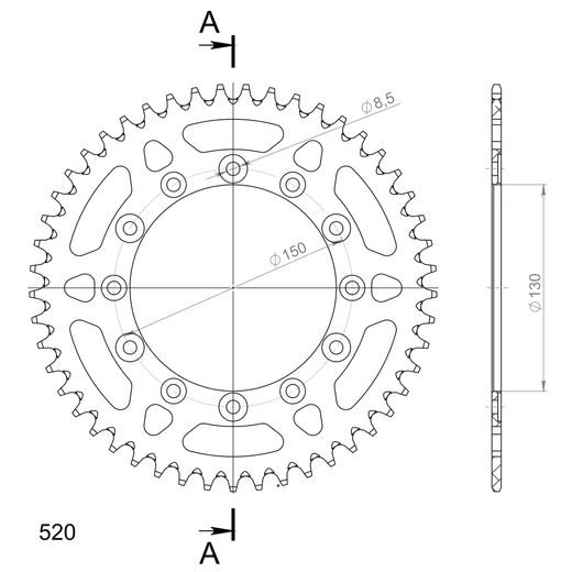 REAR ALU SPROCKET SUPERSPROX RAL-245/2:49-BLK CRNI 49T, 520