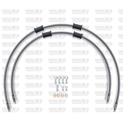 CROSSOVER FRONT BRAKE HOSE KIT VENHILL POWERHOSEPLUS YAM-10028FS (2 HOSES IN KIT) CLEAR HOSES, STAINLESS STEEL FITTINGS