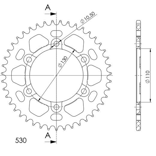 REAR ALU SPROCKET SUPERSPROX RAL-479:43-BLK CRNI 43T, 530