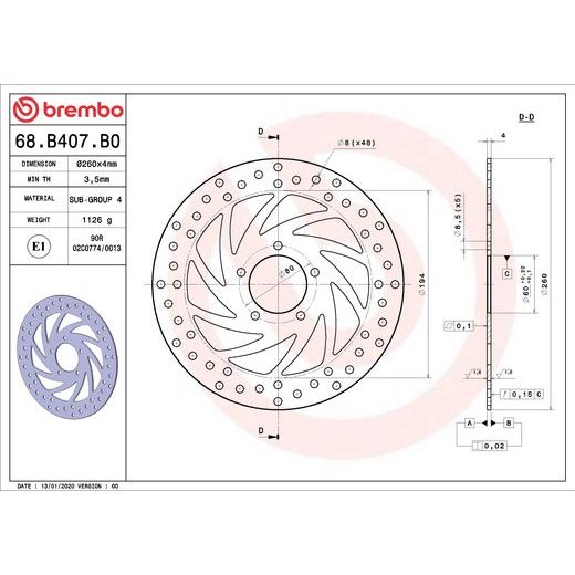 KOČIONA DISK BREMBO 68B407B0 FIX