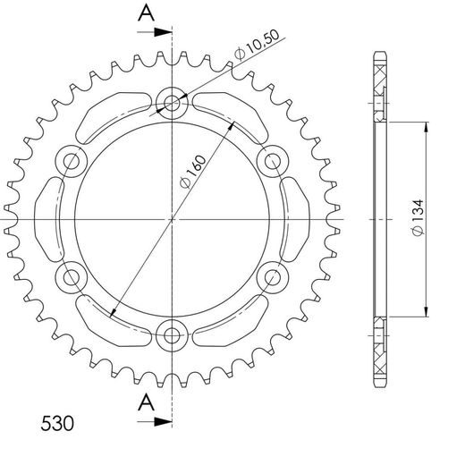 REAR ALU SPROCKET SUPERSPROX RAL-1306:44-BLU PLAVI 44T, 530