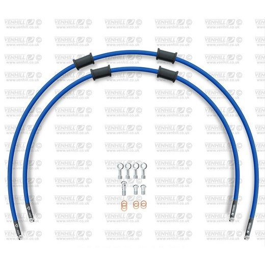 CROSSOVER FRONT BRAKE HOSE KIT VENHILL POWERHOSEPLUS SUZ-11017FS-SB (2 HOSES IN KIT) SOLID BLUE HOSES, STAINLESS STEEL FITTINGS