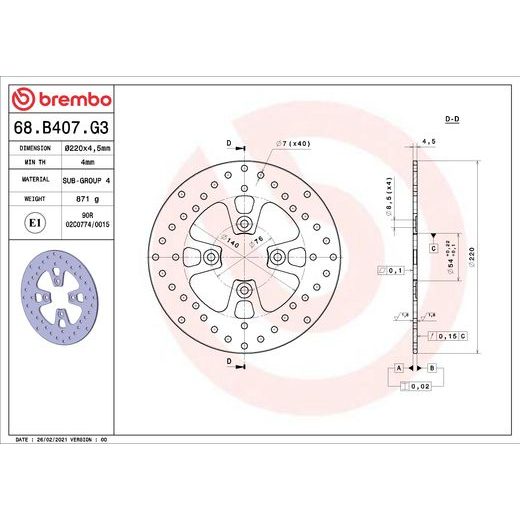 KOČIONA DISK BREMBO 68B407G3 FIX