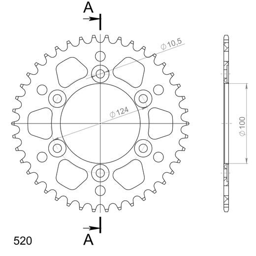 REAR ALU SPROCKET SUPERSPROX RAL-735:42-BLK CRNI 42T, 520