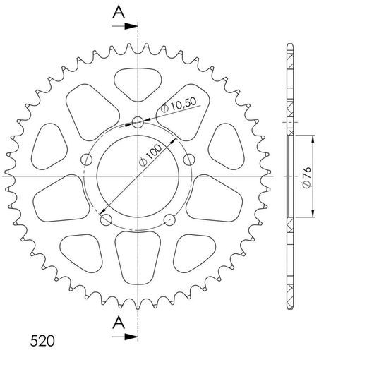REAR ALU SPROCKET SUPERSPROX RAL-7091:46-RED CRVEN 46T, 520