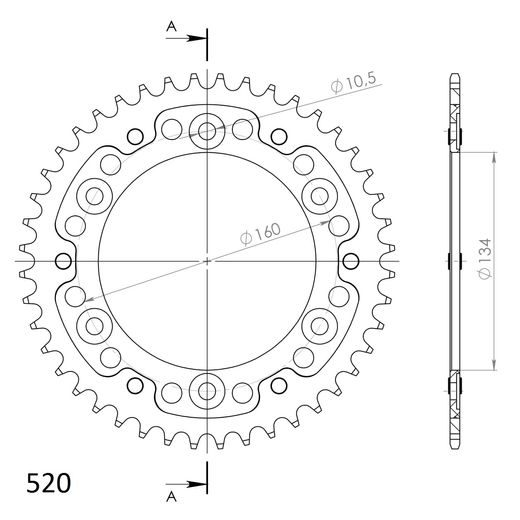 REAR SPROCKET SUPERSPROX STEALTH RST-1308:44-GLD ZLATO 44T, 520