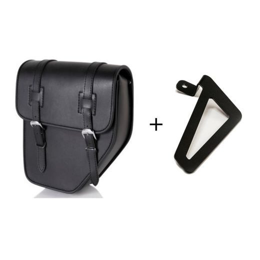 LEATHER SADDLEBAG CUSTOMACCES IBIZA APS016N CRNI LEFT, WITH METAL BASE LEFT SIDE AND LEFT FITTING KIT