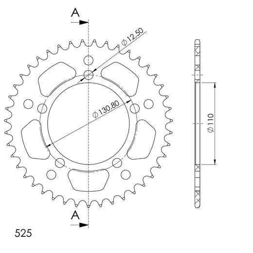 REAR ALU SPROCKET SUPERSPROX RAL-7:43-BLK CRNI 43T, 525