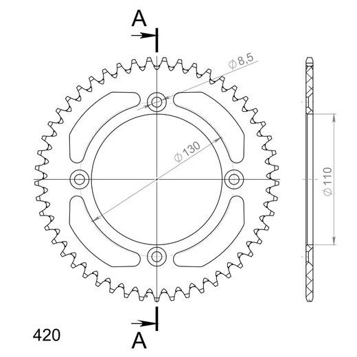 REAR ALU SPROCKET SUPERSPROX RAL-209:49-SLV SILVER 49T, 420
