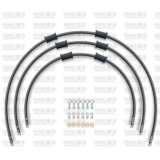 STANDARD FRONT BRAKE HOSE KIT VENHILL POWERHOSEPLUS APR-10002FS-BK (3 HOSES IN KIT) BLACK HOSES, STAINLESS STEEL FITTINGS