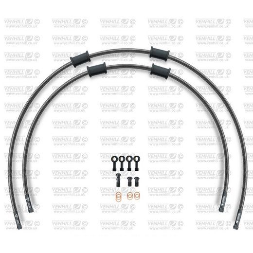 CROSSOVER FRONT BRAKE HOSE KIT VENHILL POWERHOSEPLUS SUZ-12007FB-CB (2 HOSES IN KIT) CARBON HOSES, BLACK FITTINGS