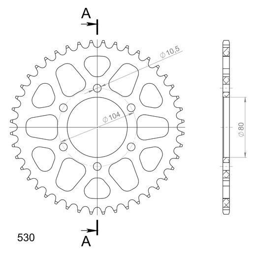 REAR ALU SPROCKET SUPERSPROX RAL-488:44-BLK CRNI 44T, 530