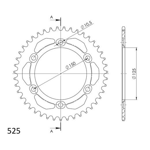 REAR ALU SPROCKET SUPERSPROX RAL-899:43-BLK CRNI 43T, 525