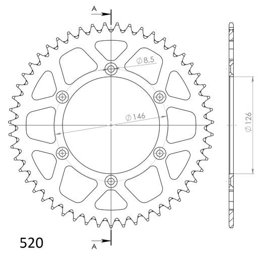 REAR ALU SPROCKET SUPERSPROX RAL-808:50-BLK CRNI 50T, 520