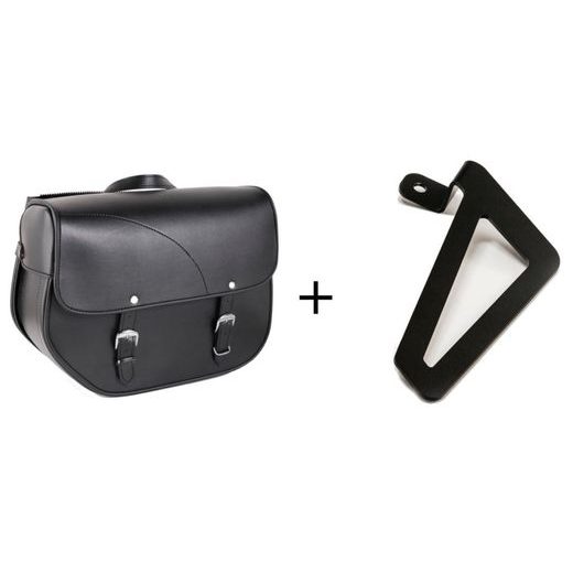 LEATHER SADDLEBAG CUSTOMACCES SANT LOUIS APS011N CRNI RIGHT, WITH METAL BASE RIGHT SIDE AND RIGHT FITTING KIT