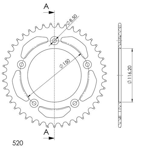 REAR ALU SPROCKET SUPERSPROX RAL-28:43-BLK CRNI 43T, 520