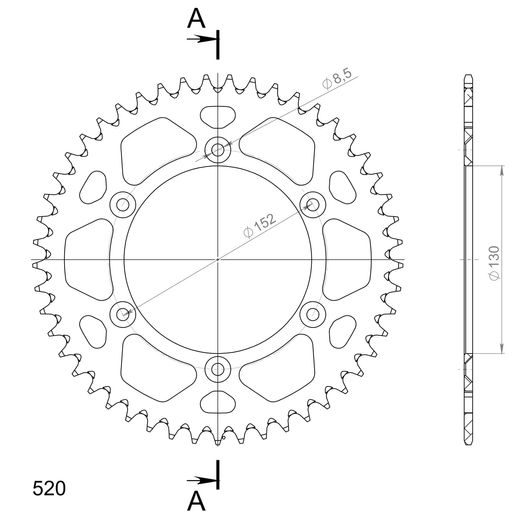 REAR ALU SPROCKET SUPERSPROX RAL-244:49-SLV SILVER 49T, 520