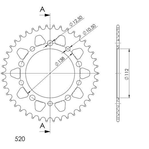 REAR ALU SPROCKET SUPERSPROX RAL-1303:42-BLK CRNI 42T, 520