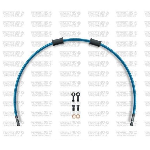 REAR BRAKE HOSE KIT VENHILL POWERHOSEPLUS YAM-8003RB-TB (1 HOSE IN KIT) TRANSLUCENT BLUE HOSES, BLACK FITTINGS