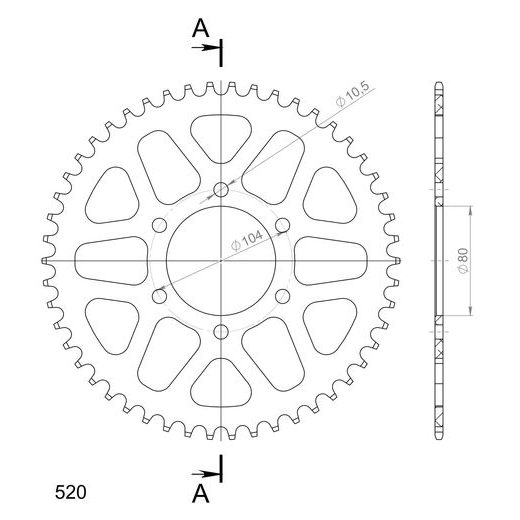 REAR ALU SPROCKET SUPERSPROX RAL-478:50-BLK CRNI 50T, 520