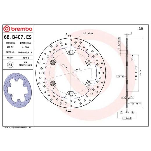 KOČIONA DISK BREMBO 68B407E9 FIX