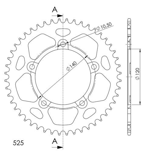 REAR ALU SPROCKET SUPERSPROX RAL-1792:47-BLK CRNI 47T, 525
