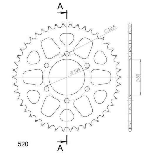 REAR ALU SPROCKET SUPERSPROX RAL-478:46-RED CRVEN 46T, 520
