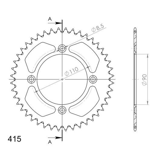 REAR ALU SPROCKET SUPERSPROX RAL-452:42-RED CRVEN 42T, 415